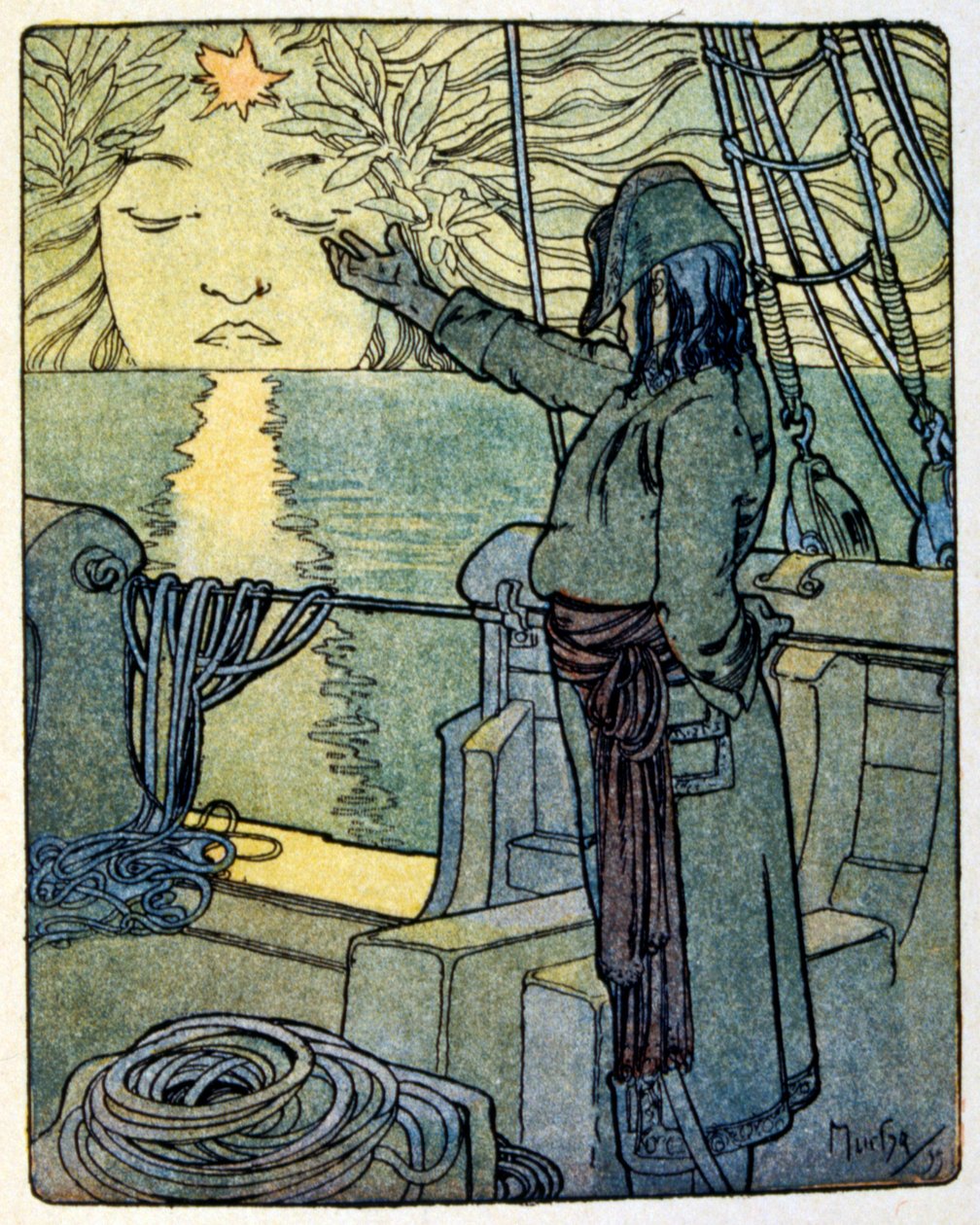 アルフォンス・ミュシャが書籍「クリオ」（1900年）のために描いたイラスト。アナトール・フランスアナトール・フランス（1844-1924）は、フランスの詩人、ジャーナリスト、小説家である。 作： アルフォンス・ミュシャ