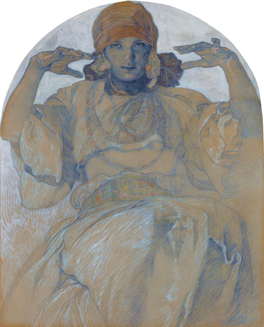 「アルフォンス・ミュシャ（1860-1939）の絵画-1924年頃 薄紙 51x41 cm 個人蔵 作： アルフォンス・ミュシャ