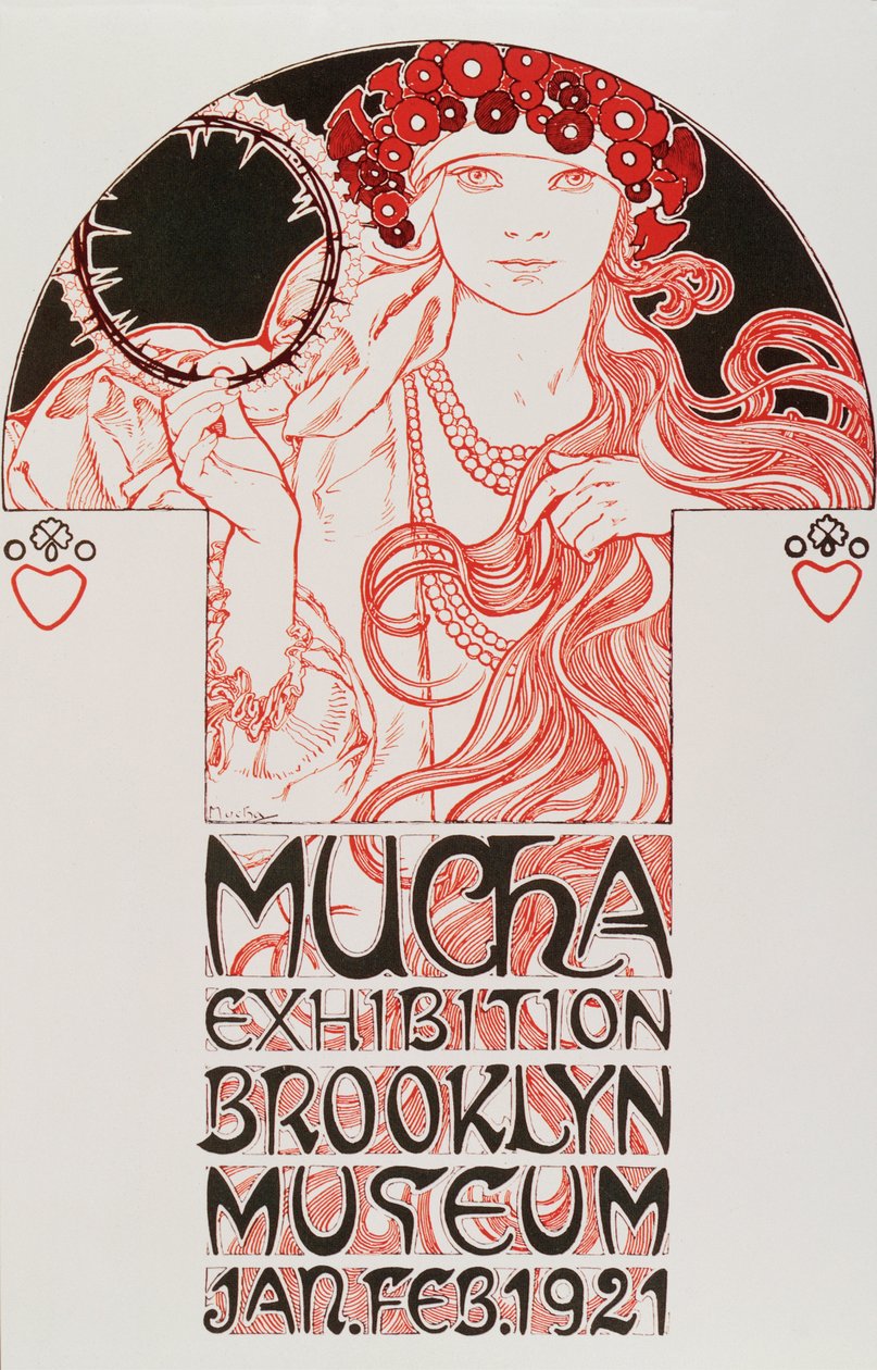 アルフォンス・ミュシャ（1860-1939）による「ムチャ展、ブルックリン美術館」の広告ポスター、1921年-ニューヨークのブルックリン美術館でのミュシャ展の広告ポスター、1921年