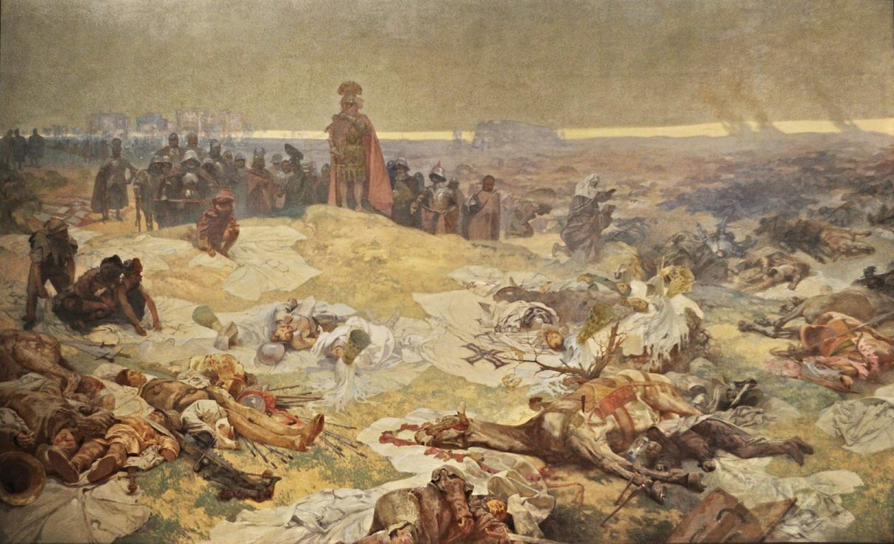 グルンヴァルトの戦いの後。北スラブの連帯サイクルスラブ叙事詩 作： アルフォンス・ミュシャ