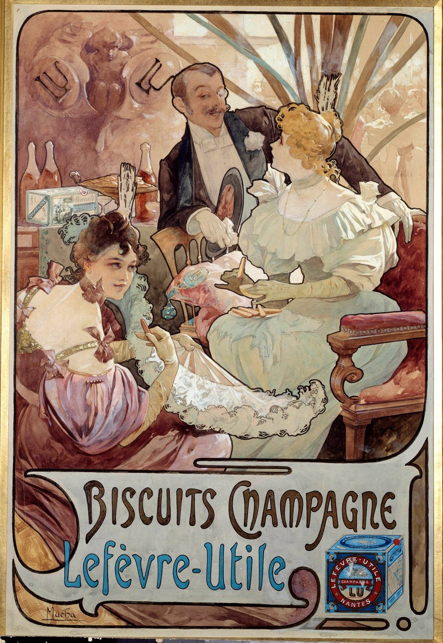 Art Nouveau: Alphonse Mucha (1860-1939) による Lefevre Utile 製のビスケット・シャンパーニュの広告ポスター 1897 - Art Nouveau: Alphonse Mucha (1860-1939) による Lefevre-Utile 製のビスケット・シャンパーニュの広告ポスター 1897 - Art Nouveau: Alphonse Mucha (1860-1939) による Lefevre-Utile 製のビスケット・シャンパーニュの広告ポスター 作： アルフォンス・ミュシャ