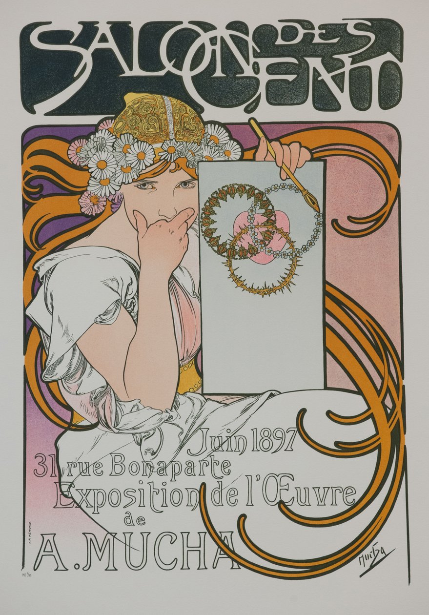 サロンデセントでのA.ミュシャ展のポスター、1897年。 作： アルフォンス・ミュシャ