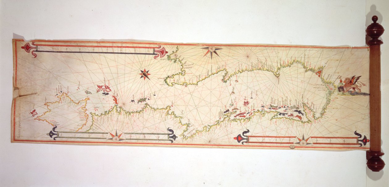 アドリア海のミニチュア航海地図、1624年（羊皮紙） 作： アルヴィーゼ・グラモリン