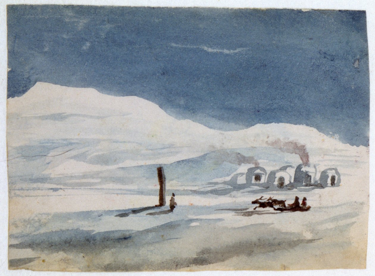 イグルーとエスキモー」。水彩画。Aurore Amadine Lucie Dupin (1804-1876) ジョージ・サンドの名で執筆したフランスの小説家、フェミニスト。 作： アマンティンデュパン