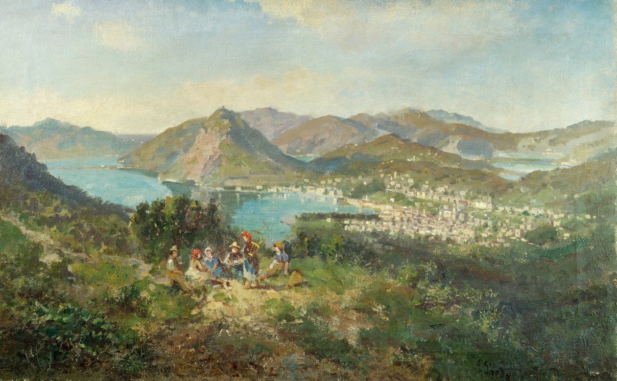 アンブロジオ・プレダ（1839-1906）作、油彩・キャンバス、48x76 cm 作： アンブロージョ・プレダ