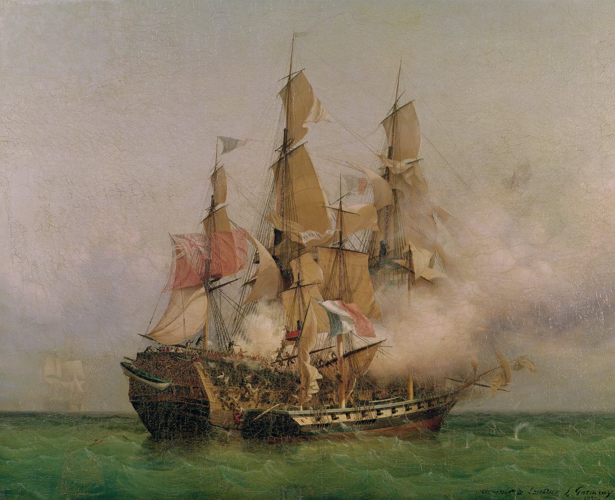 1850年1800年10月7日、ベンガル湾でのロバートサークフ（1736-1827）による「ケント」の奪取 作： アンブロワーズルイガーネレイ