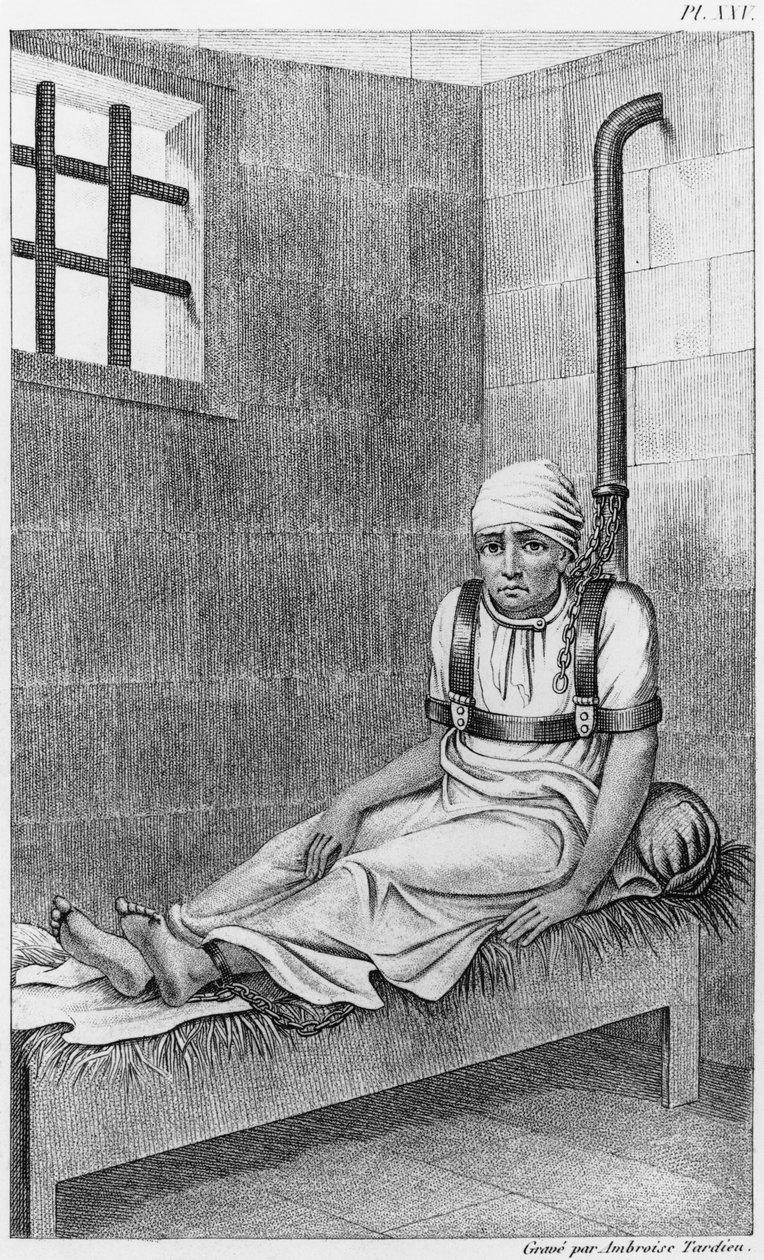 Bedlamでの狂気、エティエンヌエスキロール（1772-1840）によるプレートXXV、1838（bw pho 作： アンブロワーズ・タルデュー