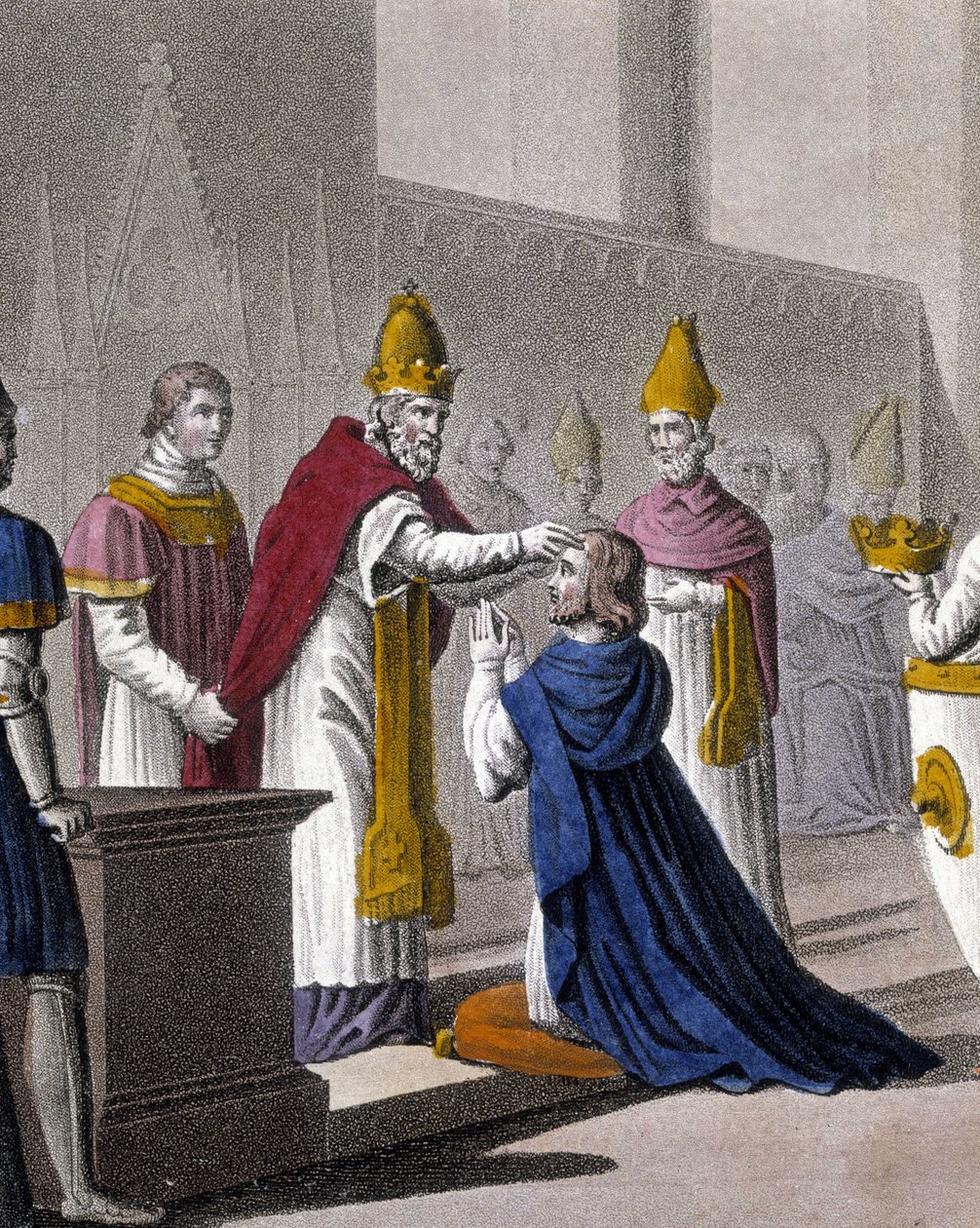 ルイ2世は、879年にジョン8世によってトロワ公会議で2度目の聖別を受けた（33595の詳細）。1825年にAmbroise Tardieuがデザイン、彫刻したもの。 作： アンブロワーズ・タルデュー