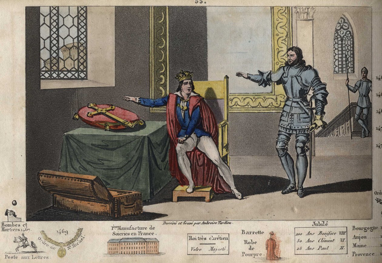 Ludwig XI. (1423-1483) wird in Peronne gefangen gehalten, und aus seinem Apartment kann er den Turm sehen, in dem Karl III. nach 6 Jahren Gefangenschaft starb. Er erlangte seine Freiheit erst zurück, nachdem er auf das Kreuz von Karl dem Großen geschworen  von Ambroise Tardieu