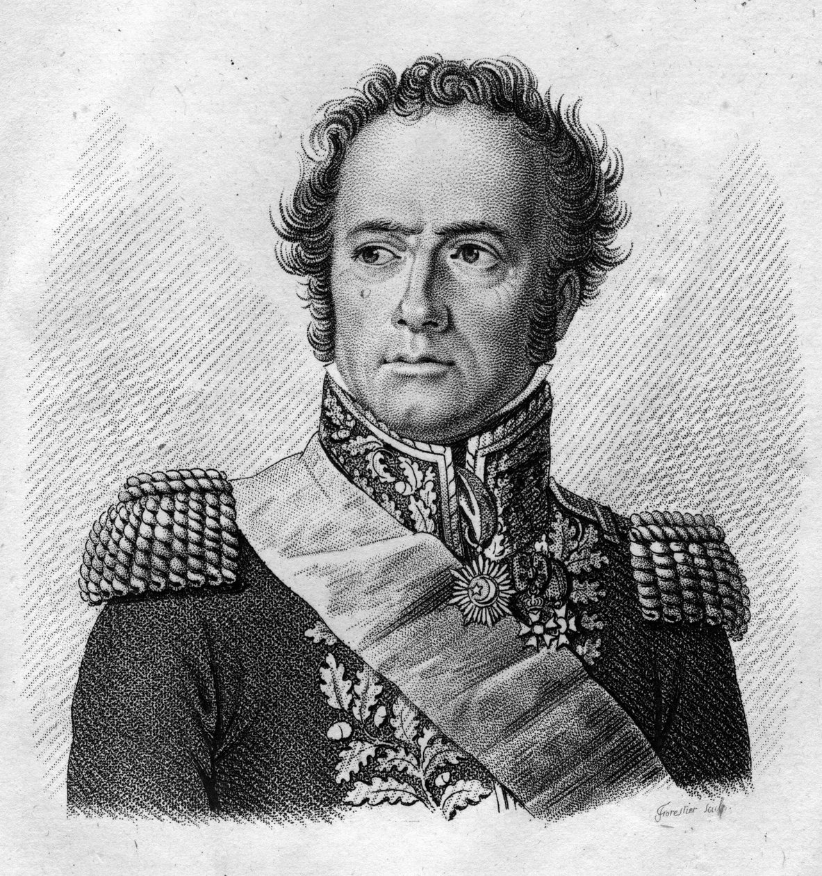 Maximilien Sébastien Foy.French General and politician (1775 to 1825) - "Portraits of the French generals following the victories and conquests of the French "より。1818年にAmbroise Tardieuが彫ったもの。ステラコレクション。 作： アンブロワーズ・タルデュー