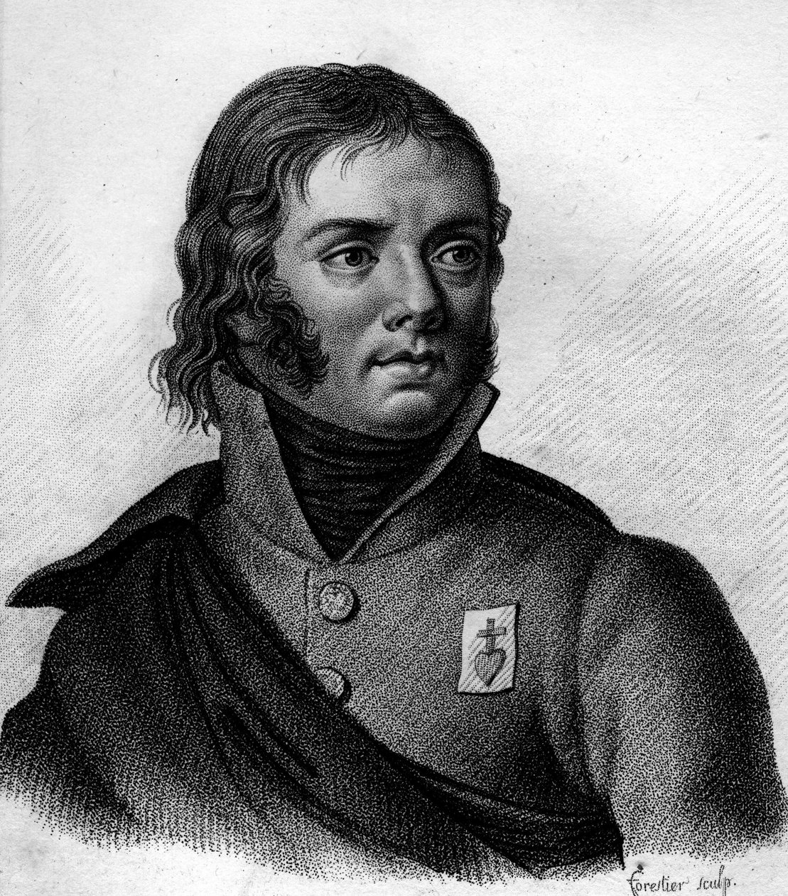 Charles Melchior Arthus, Marquis de Bonchamps (1760-1793) General sold - "Portraits des Generalaux francais qui suite aux victoires et conquetes des Francais "の中の肖像。1818年にAmbroise Tardieuが描いたもの。Stellaコレクション。 作： アンブロワーズ・タルデュー