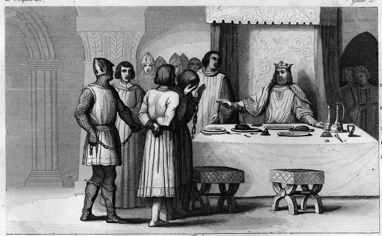 敬虔なロバート2世（970年頃～1031年）が陰謀者を釈放 - Robert II dit "The Pious" (ca 972-1031)、カペティア家の王朝 - 2人の陰謀者が死刑判決を受けたことを知り、彼らをコミュニエにして美しく扱い、その後自由にした - Eng 作： アンブロワーズ・タルデュー