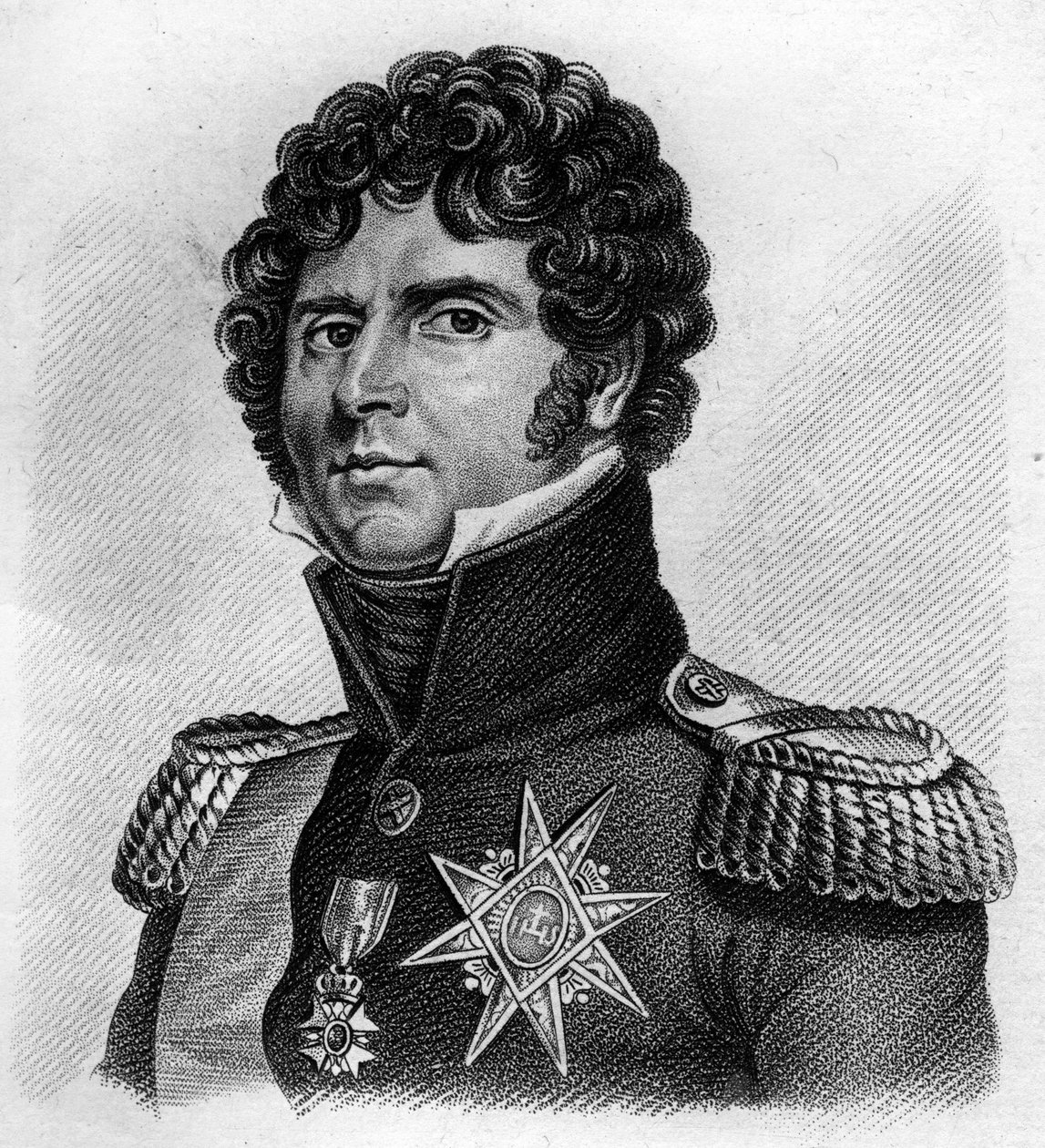 portrait Charles Jean - Baptiste Bernadotte (1763-1844), フランスの元帥、スウェーデンとノルウェーのシャルル14世。"Portraits of the French Generals "に掲載されている。1818年にAmbroise Tardieuが彫ったもの。ステラコレクション 作： アンブロワーズ・タルデュー