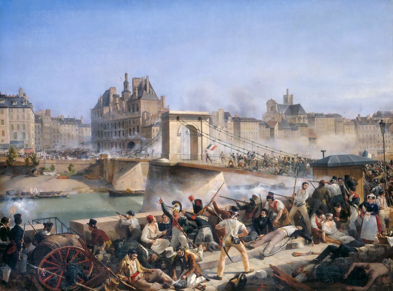 ホテル・ド・ヴィル襲撃とポン・ダルコールでの戦闘、1830年7月28日 作： アメデ・ブルジョワ