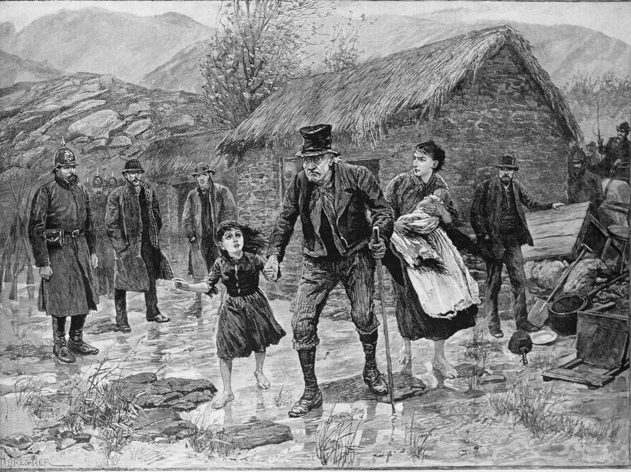 1887年1月15日の「The Illustrated London News」からのケリー州のアイルランドの立ち退きシーン 作： アメディー・フォレスティエ