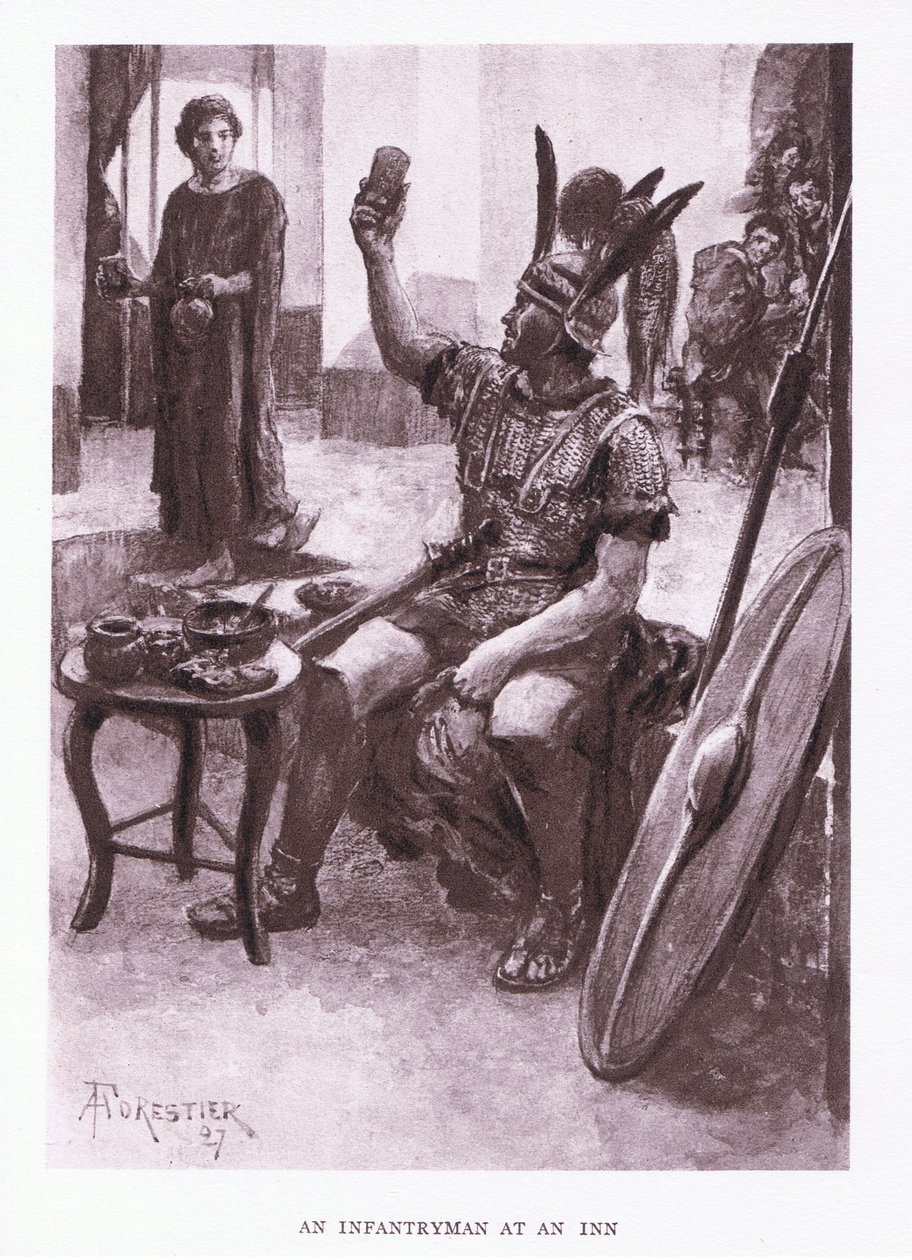 旅館の歩兵、ローマ兵、1928年のイラスト 作： アメディー・フォレスティエ