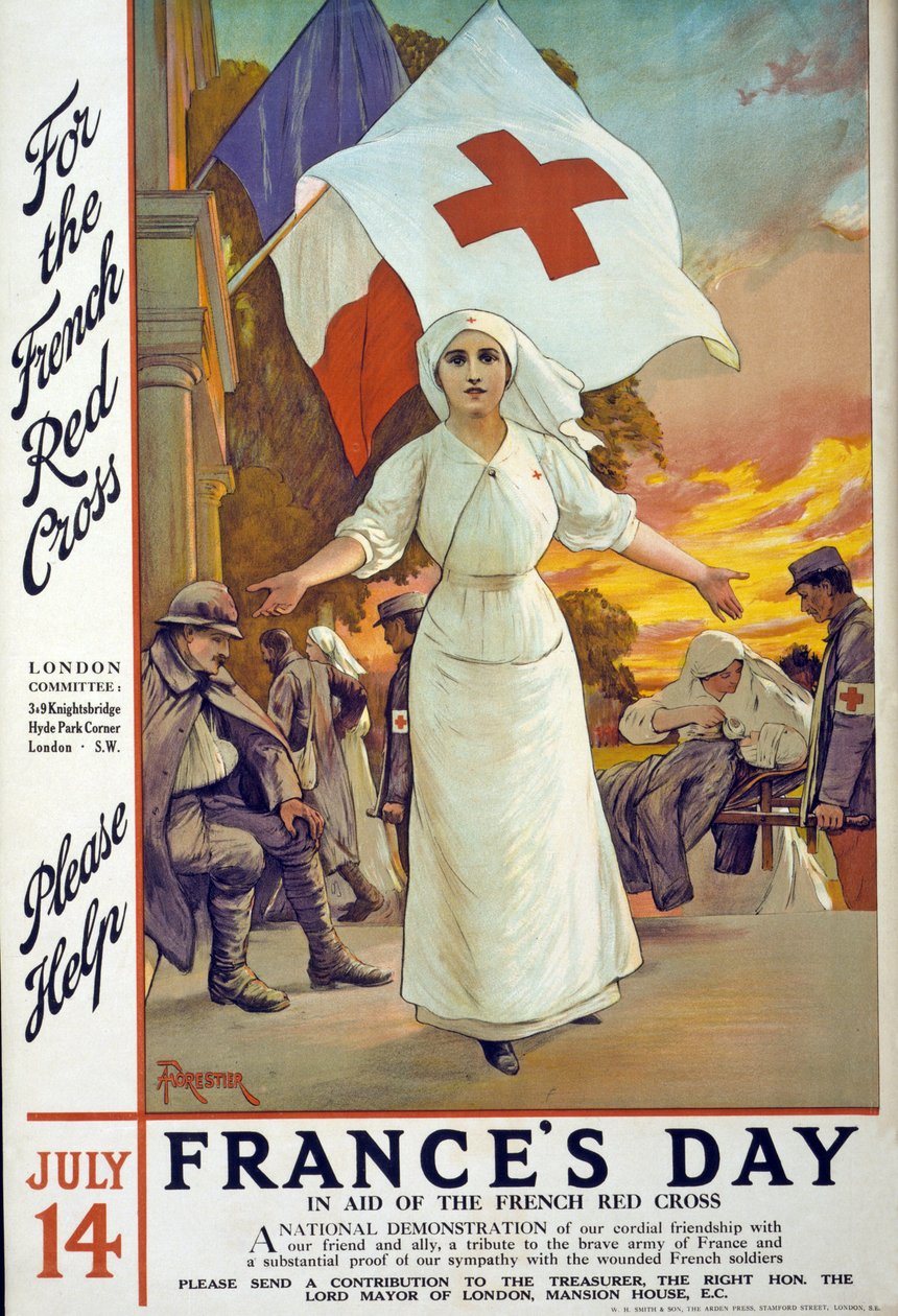 7月14日、フランスの日にパブのフランス赤十字社を支援する募金活動。ロンドン、1915年頃 作： アメディー・フォレスティエ