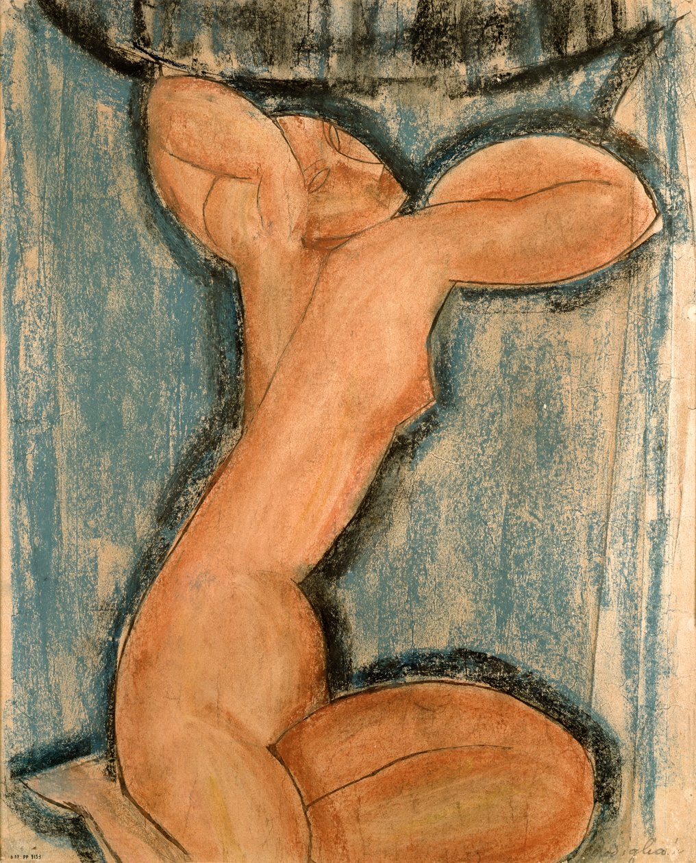 Caryatid、1911（紙にパステル） 作： アメデオ・モディリアーニ