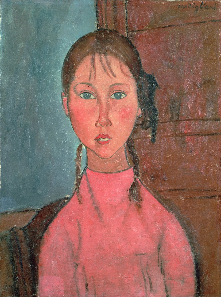 おさげの少女1918年頃 作： アメデオ・モディリアーニ