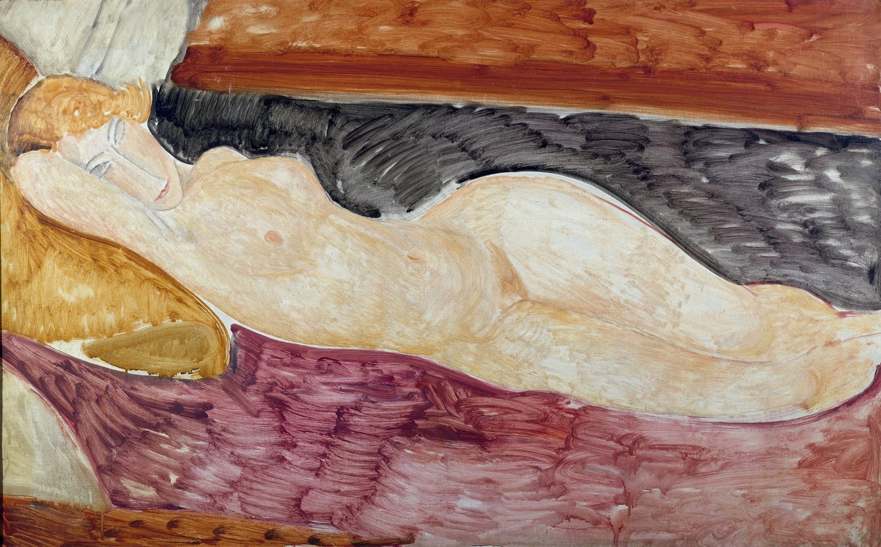 裸のおむつ。アメディオモディリアーニ（1884-1920）、1918年の絵画。キャンバスに油彩。ローマ、近現代美術館（ローマ、国立近現代美術館） 作： アメデオ・モディリアーニ