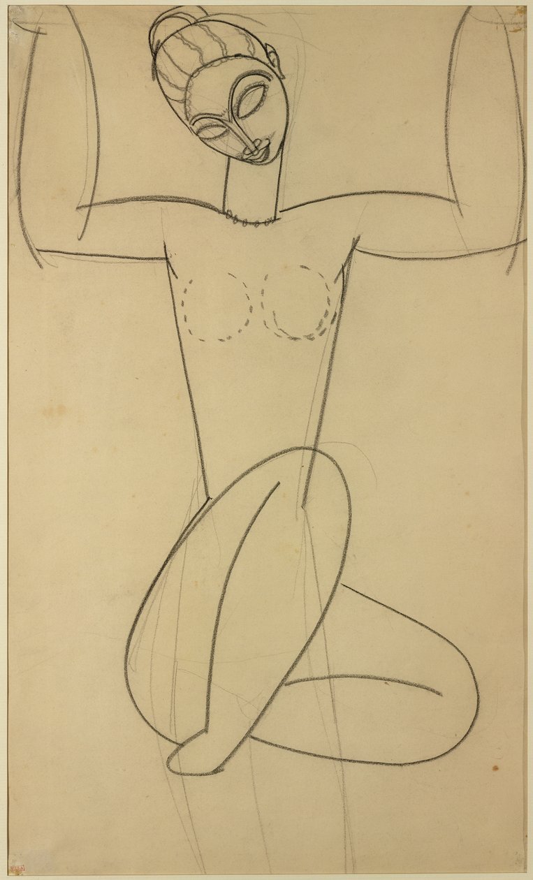 Caryatid着席、1911年（木炭） 作： アメデオ・モディリアーニ