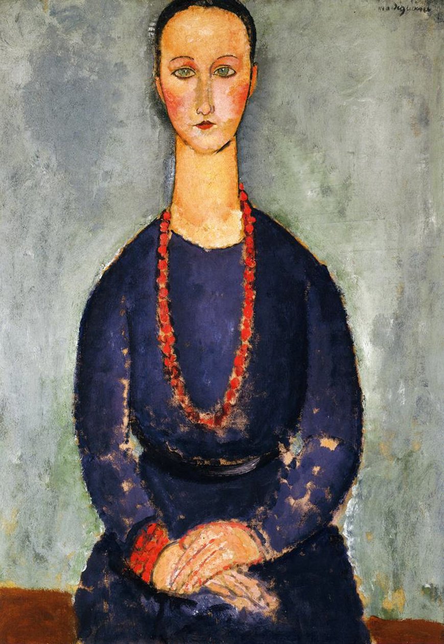 赤いネックレス、1918 作： アメデオ・モディリアーニ