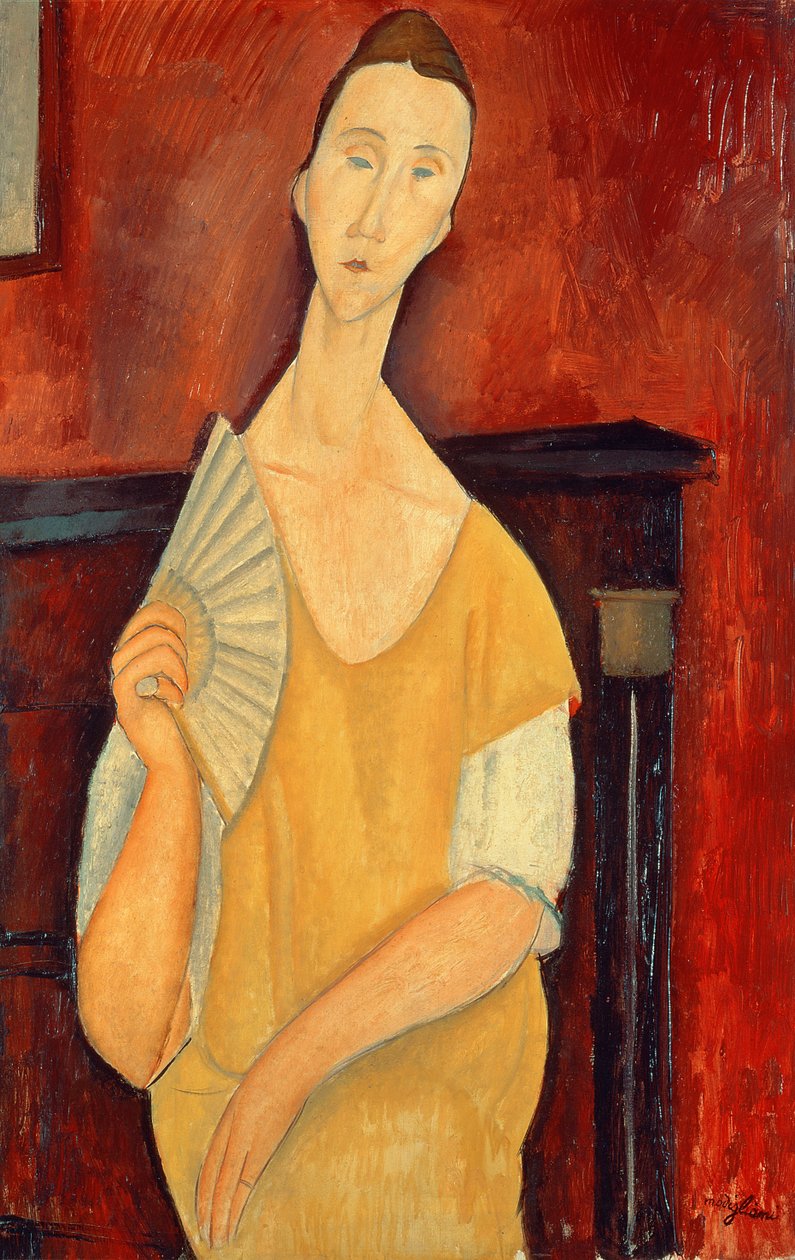 ファンを持つ女性（ルニア・チェコフスカ）1919 作： アメデオ・モディリアーニ
