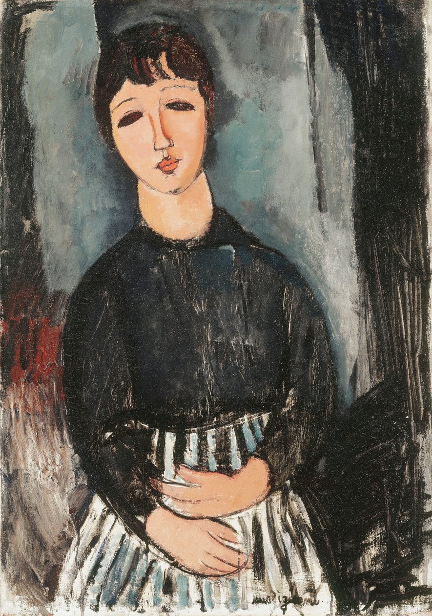 縞模様のエプロンのしもべ、1916 作： アメデオ・モディリアーニ