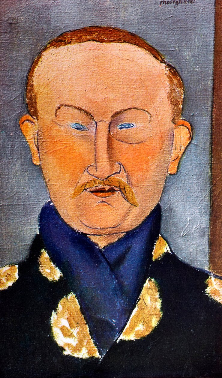 画家レオン・バクストの肖像1866-1924、1917 作： アメデオ・モディリアーニ