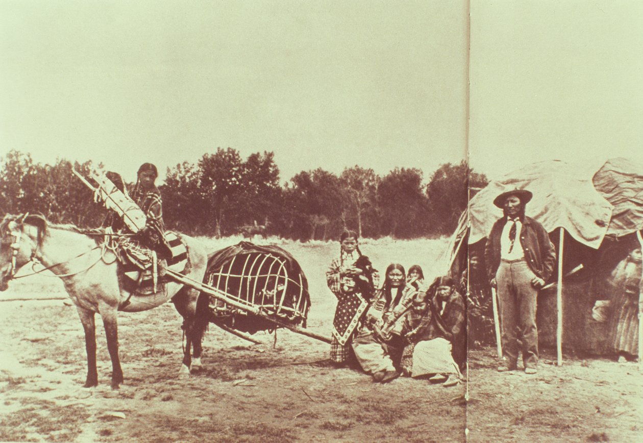 移動中のシャイアンインディアン、1878年 作： アメリカの写真家