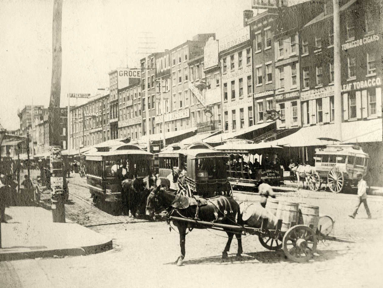 フロントストリートとマーケットストリート、1881年（セピアプリント） 作： アメリカの写真家
