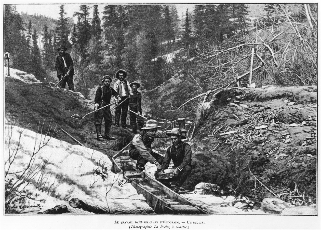 アラスカでの金の採掘、講義のイラスト、1898-99年頃 作： アメリカの写真家