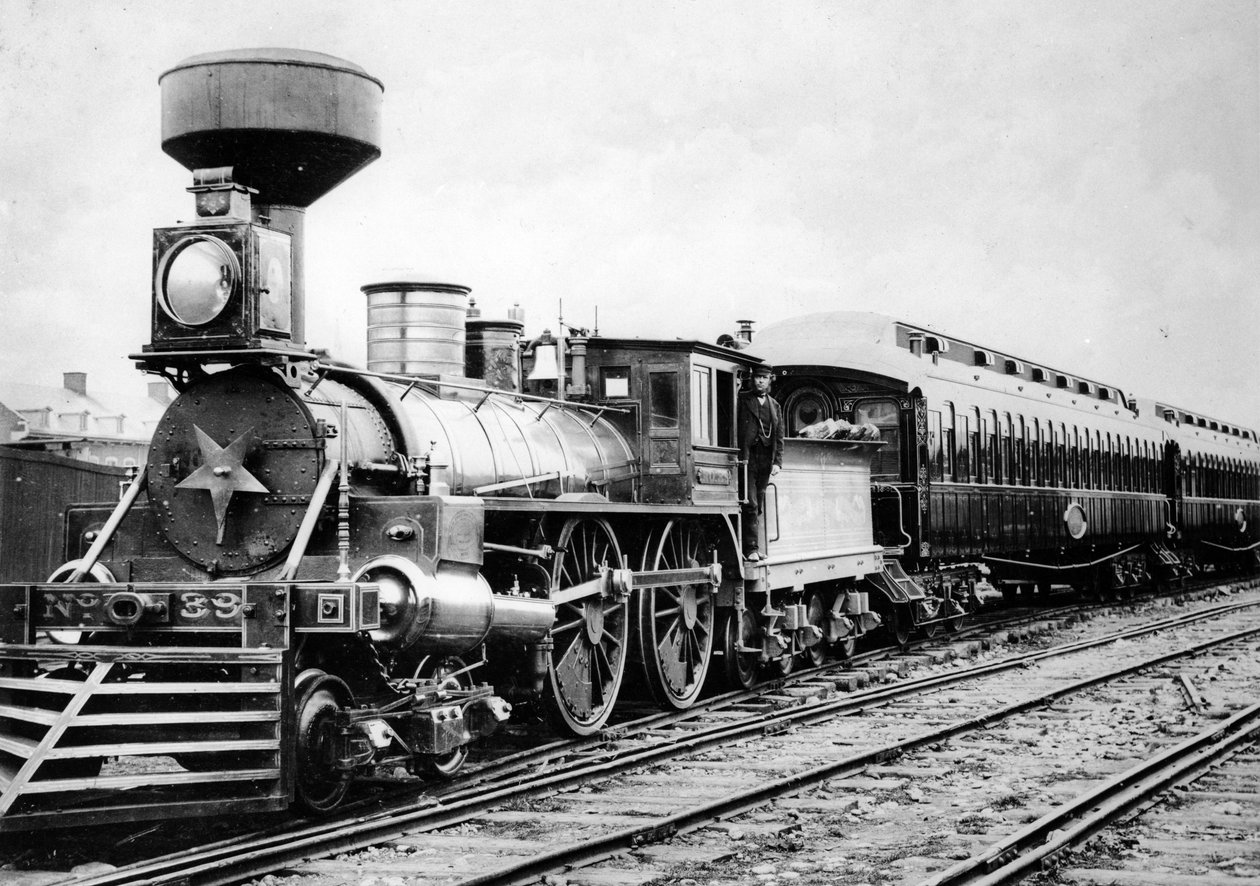 蒸気機関車、1875年頃 作： アメリカの写真家