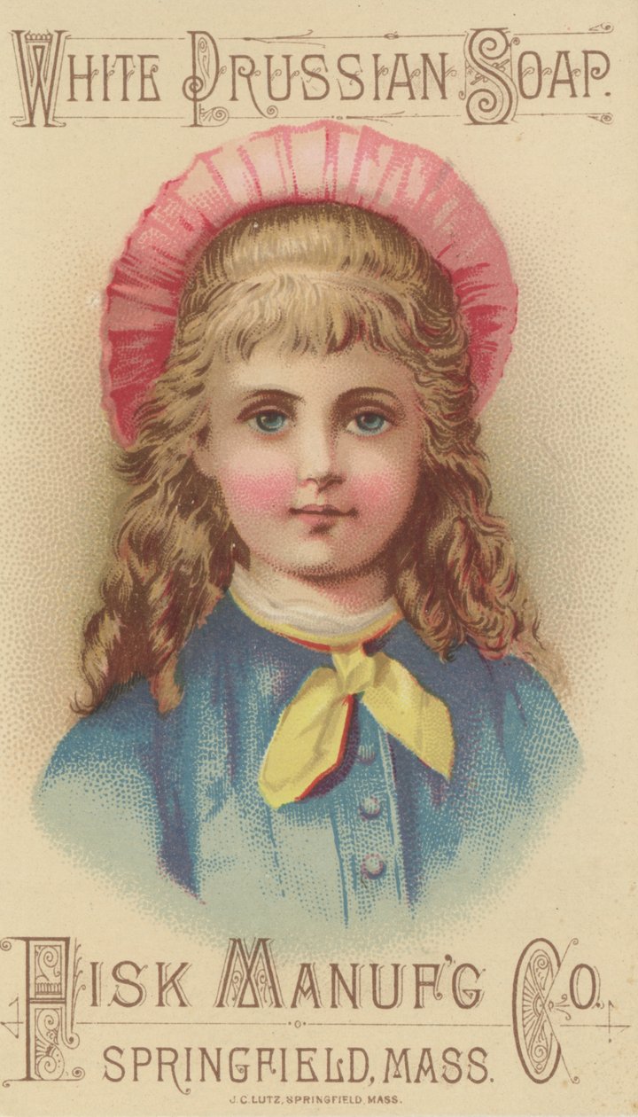 Fisk Manufacturing Co. White Prussian Soap、c.1880（volour litho）の広告 作： アメリカの学校