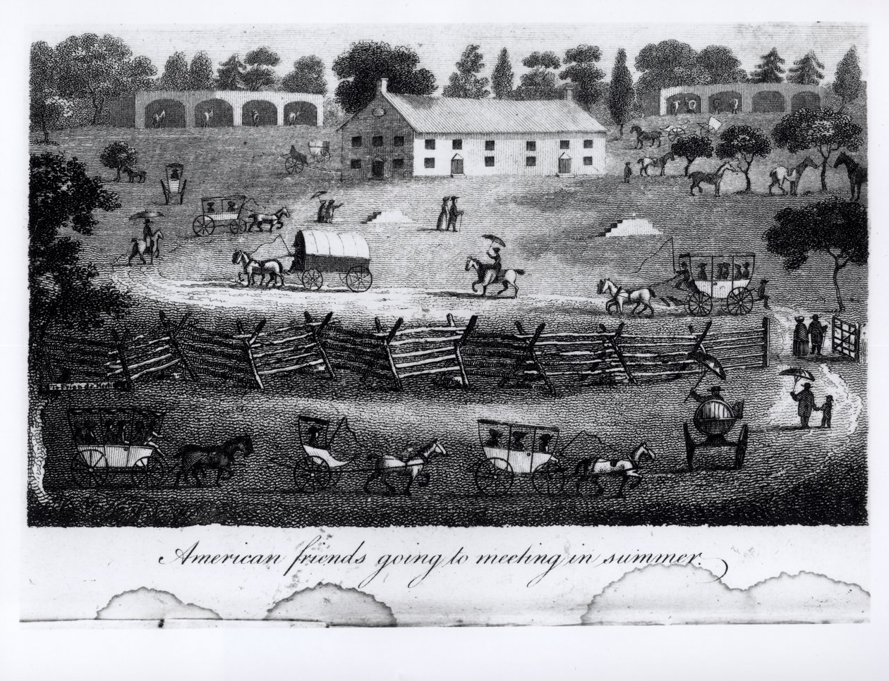 サトクリフ、1811年の「1804年、1805年、1806年の北アメリカの一部地域での旅行」から、夏に会議に行くアメリカ人の友人 作： アメリカの学校