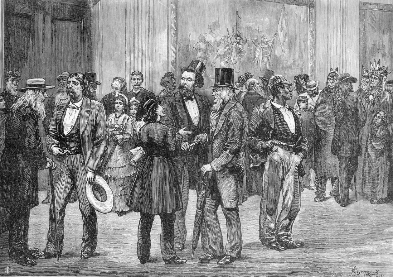 アメリカンスケッチ：1876年4月15日、「The Illustrated London News」からのワシントン州ロタンダのシーン 作： アメリカの学校