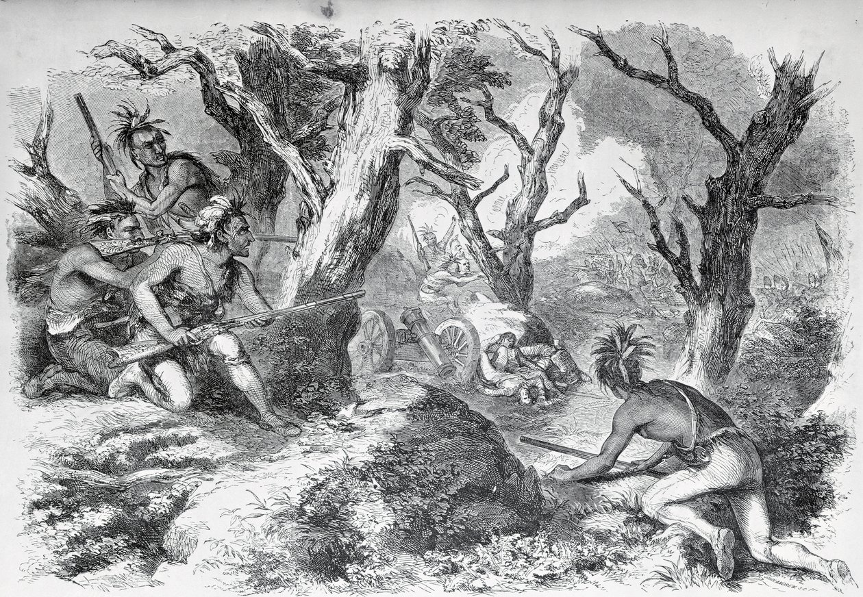 1855年のバールーニアでのフレンチインディアン戦争におけるブラドック将軍の敗北 作： アメリカの学校
