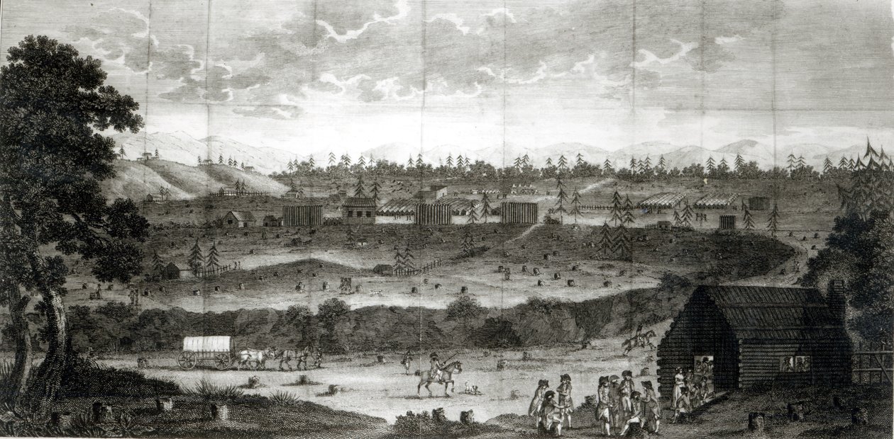 T.Anbury 1789による「アメリカの内部の旅」からのコンベンション軍の野営地 作： アメリカの学校
