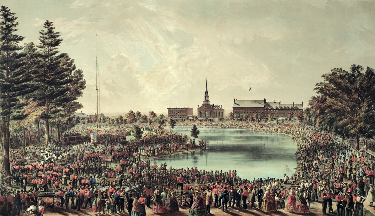Firemans Muster、Merrimack Square、マンチェスター、ニューハンプシャー、1859 作： アメリカの学校