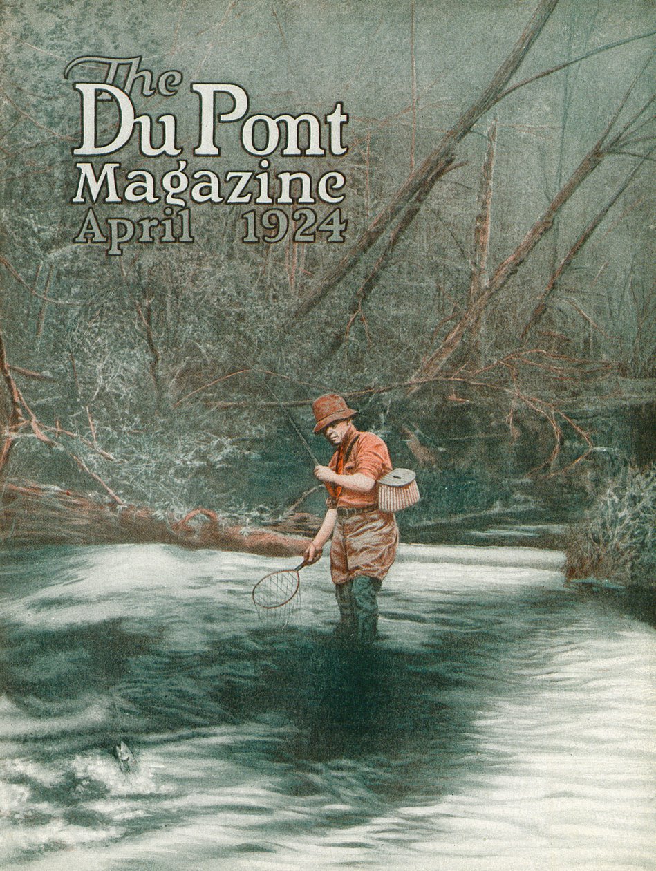 フライフィッシング、デュポン誌の表紙、1924年4月 作： アメリカの学校