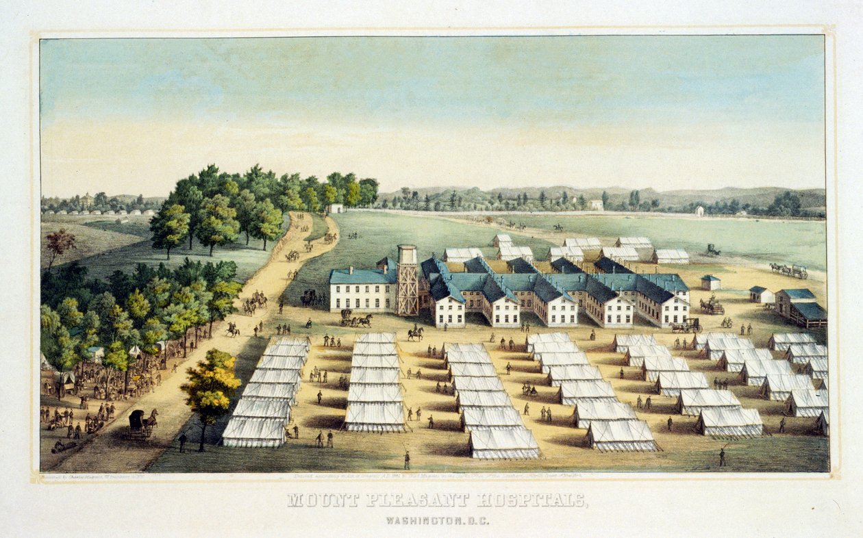 マウントプレザント病院、ワシントンDC、パブ。 1862（カラーリトグラフ） 作： アメリカの学校