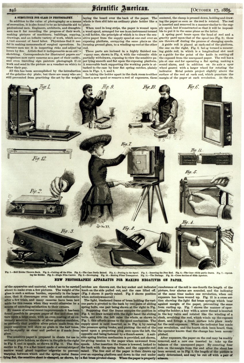 紙にネガを作成するための新しい写真装置、「Scientific American」、1885年10月17日 作： アメリカの学校