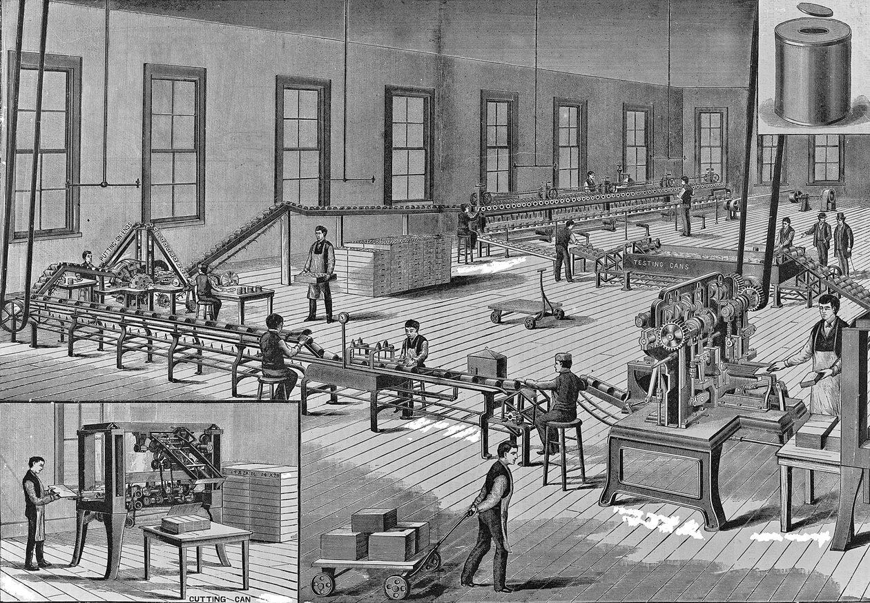 ブリキ缶を製造するためのノートンの改良された自動機械、1901年 作： アメリカの学校