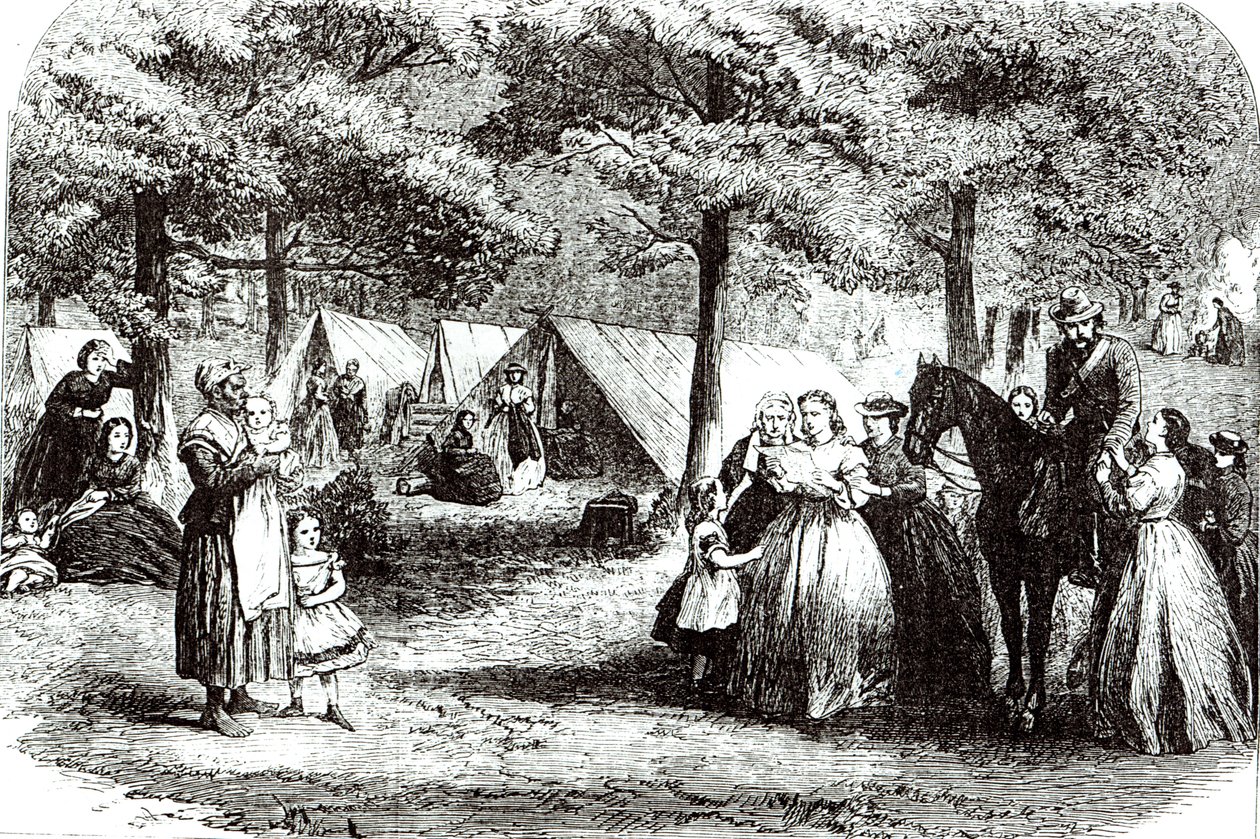 1863年、ヴィクスバーグ近郊の森で野営している南部の難民 作： アメリカの学校