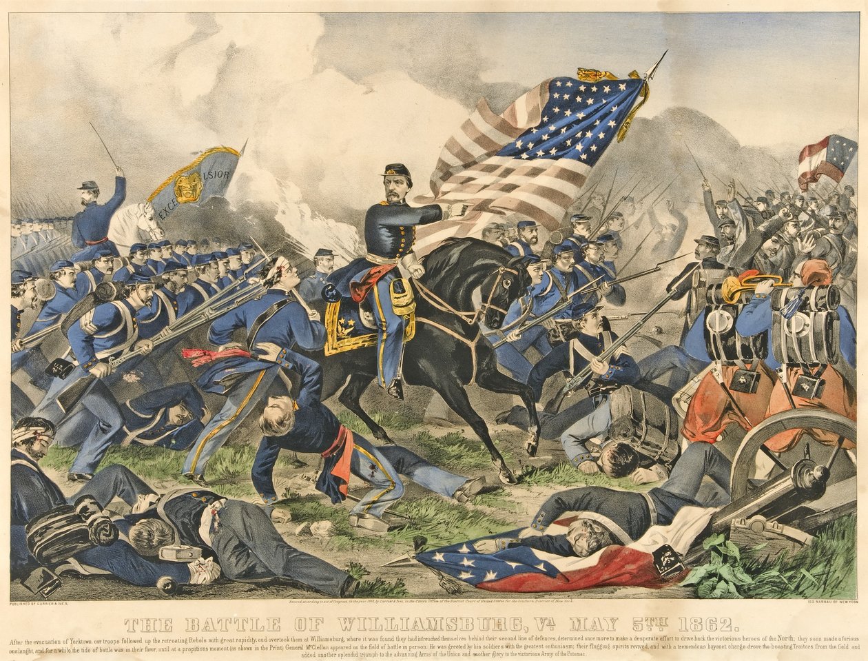 ウィリアムズバーグの戦い、バージニア州、1852年5月5日、パブ1862（手書きの彫刻） 作： アメリカの学校