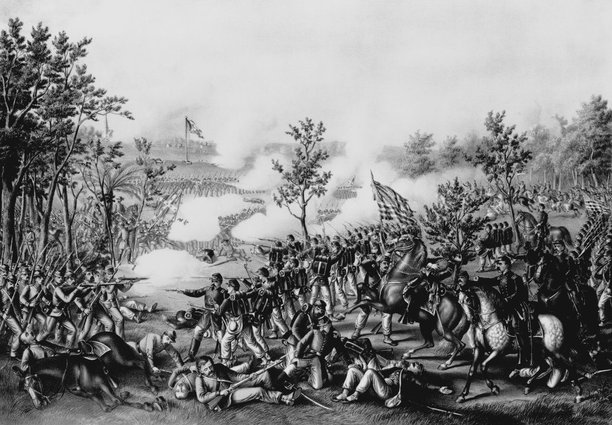 1864年7月22日、パブのアトランタの戦いでのジェームズB.マクファーソン将軍の死。 Kurz und Allison、シカゴ、1888 作： アメリカの学校