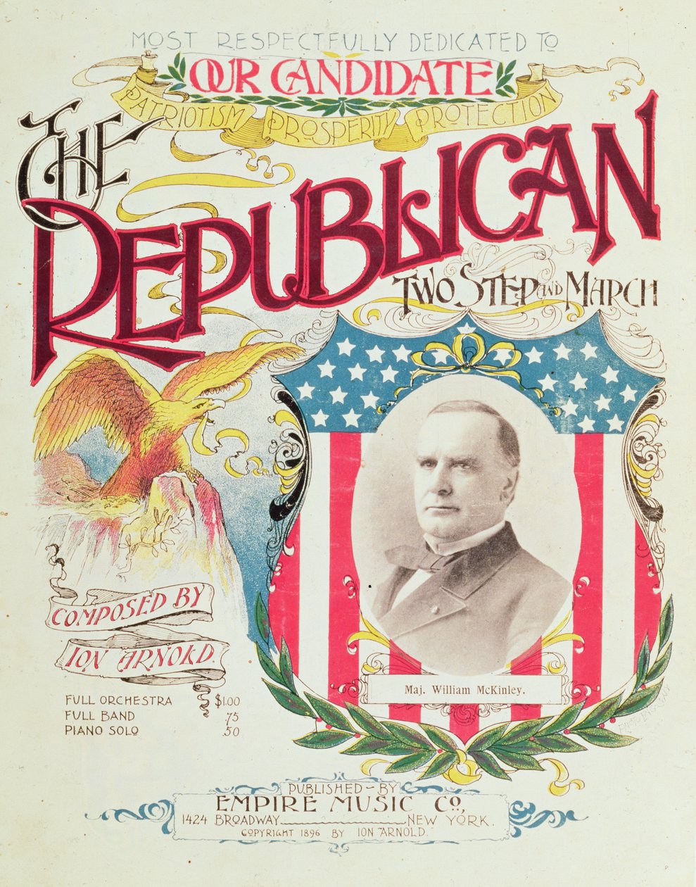 「共和党の二歩と三月」、ウィリアム・マッキンリーに捧げられた歌のシート、1896 作： アメリカの学校