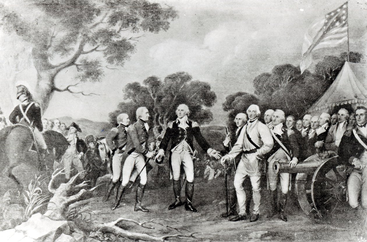 1777年10月17日、ニューヨークのバーゴインサラトガ将軍降伏 作： アメリカの学校
