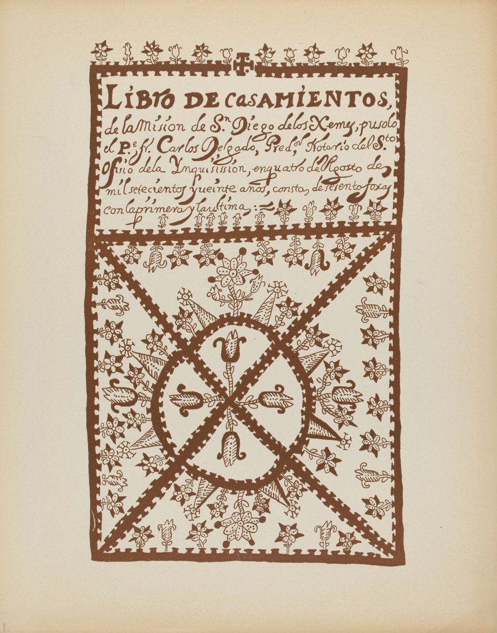 プレート 1: Jemez Book of Marriages: Portfolio "Spanish Colonial Designs of New Mexico" より 作： アメリカの20世紀