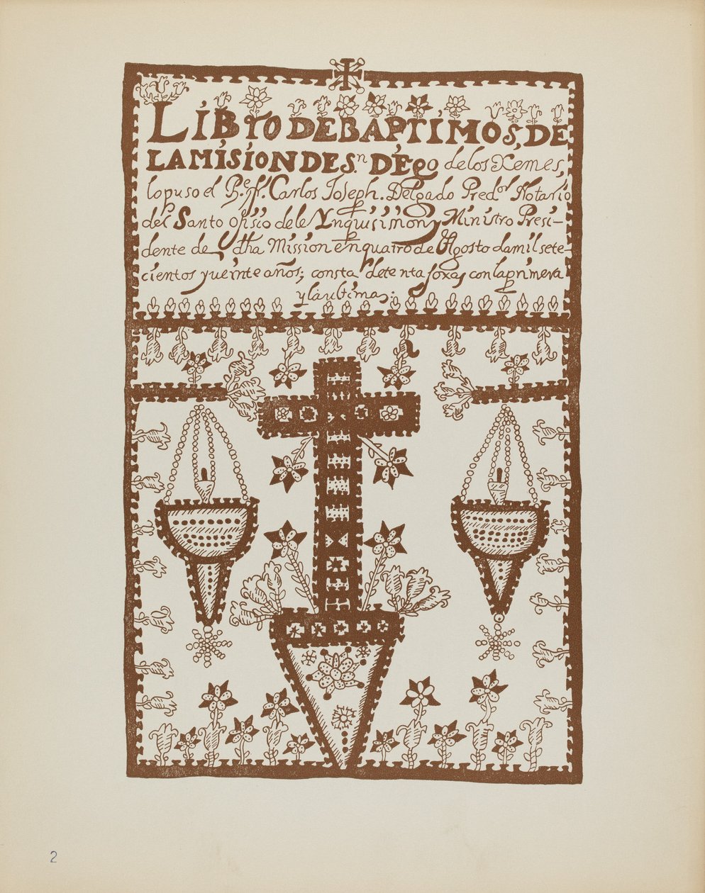 プレート 2: Jemez Book of Baptisms: Portfolio "Spanish Colonial Designs of New Mexico" から 作： アメリカの20世紀